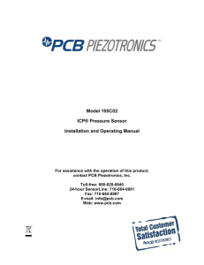 Model 105C02 ICP® Pressure Sensor Installation and Operating