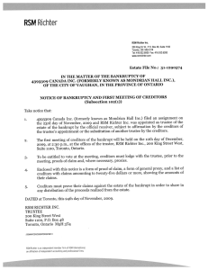 Notice of Bankruptcy and First Meeting of Creditors