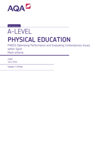A-level Physical Education Mark scheme Unit 03 - Optimising