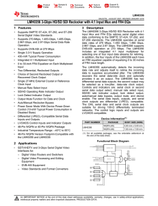 LMH0356 3 Gbps HD/SD SDI Reclocker with 4:1 Input Mux and FR4