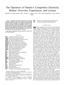 The Operation of Ontario`s Competitive Electricity Market: Overview