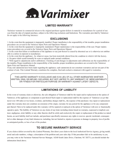 LIMITED WARRANTY EXCLUSIONS LIMITATIONS OF LIABILITY