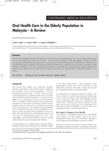 Oral Health Care in the Elderly Population in Malaysia – A Review