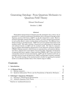 Generating Ontology: From Quantum Mechanics to - Philsci
