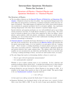 Intermediate Quantum Mechanics Notes for Lecture 1