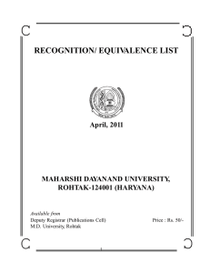 recognition/ equivalence list - Maharshi Dayanand University, Rohtak