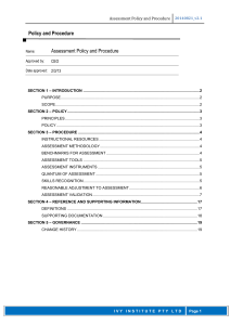 Assessment Policy and Procedure Policy and Procedure