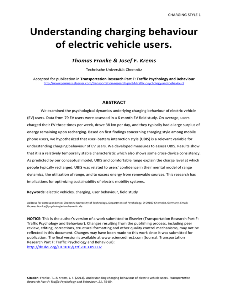 Understanding charging behaviour of electric vehicle