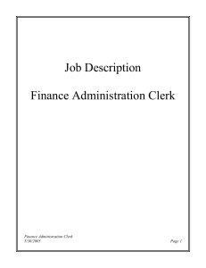 Job Description Finance Administration Clerk