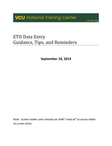 ETO Data Entry Guidance, Tips, and Reminders