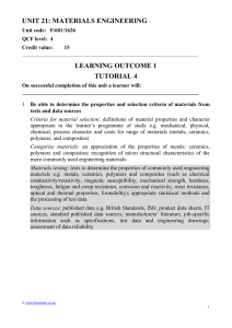 unit 21: materials engineering learning outcome 1 tutorial 4