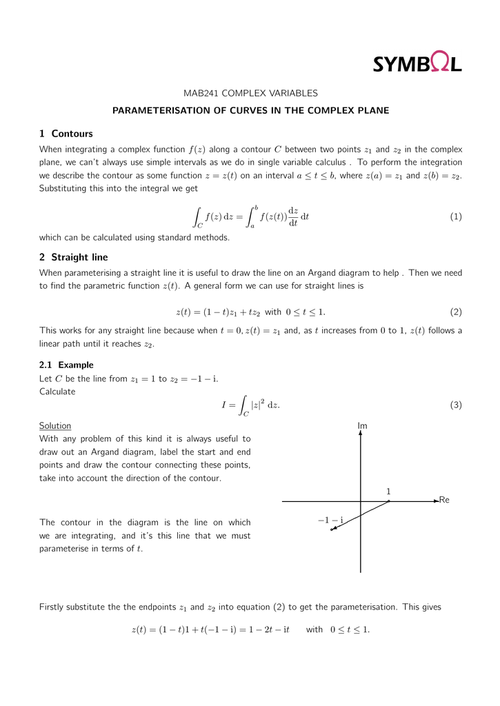 Parameterisation Of Curves In The Complex Plane