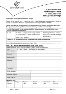 Blue badge replacement application form for lost, stolen or damaged