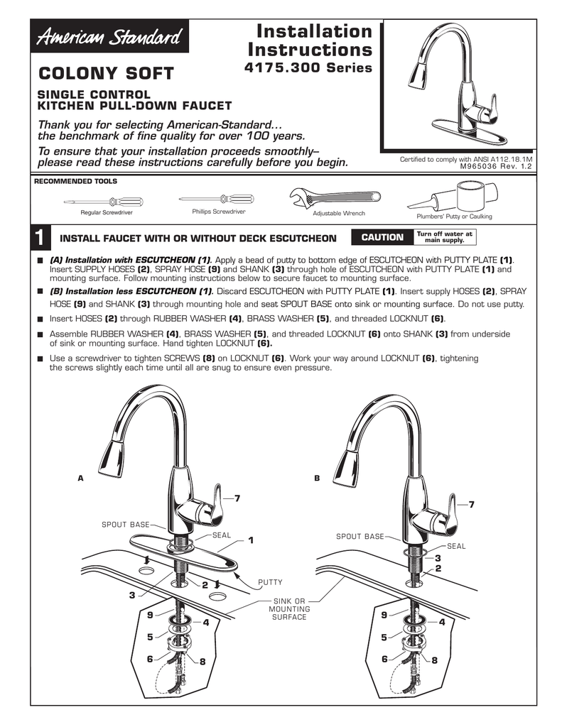 American Standard Kitchen Faucet Installation Instructions