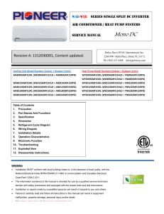 Service Manual for Pioneer WAE-WYE 15 SEER Mini Split Inverter