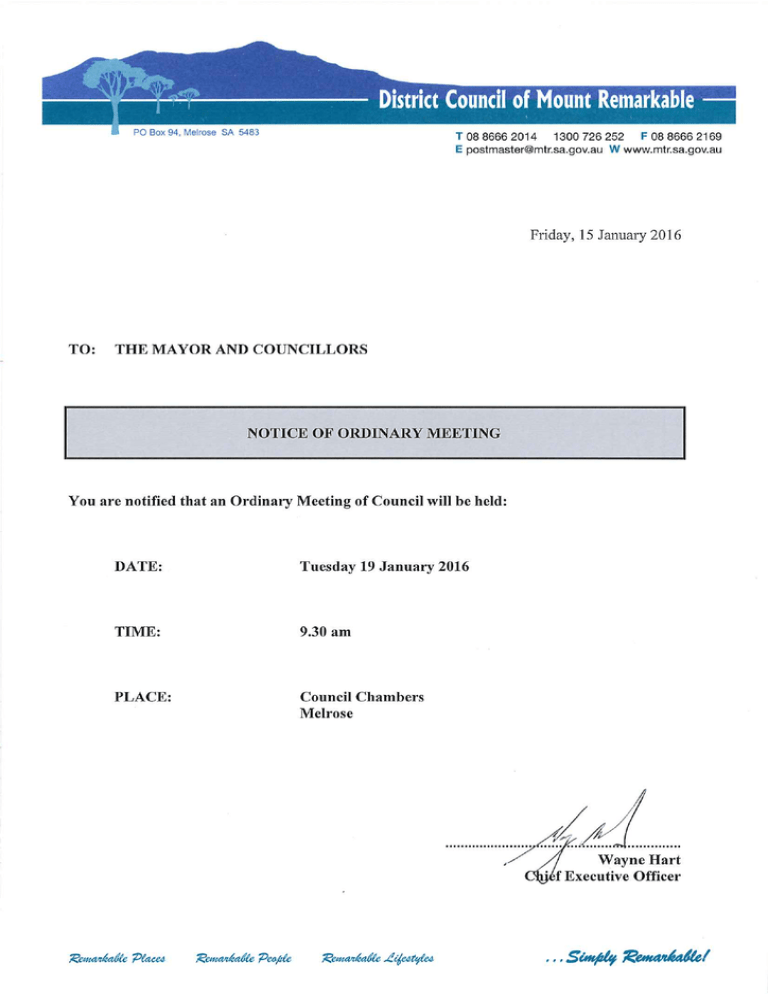 2016 January District Council of Mount Remarkable 2016 January District Council of Mount Remarkable