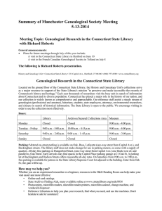 History and Genealogy Unit • Connecticut State Library • 231 Capitol