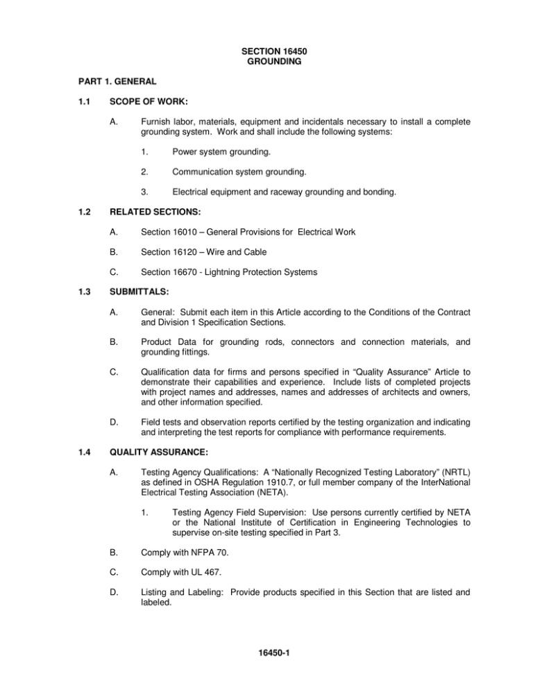 SECTION 16450 GROUNDING 16450