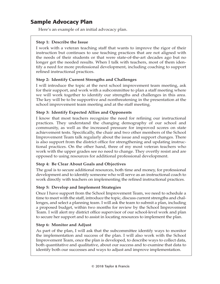  D Sample Advocacy Plan