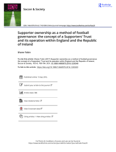 Supporter ownership as a method of football governance England Ireland - Tobin 2017