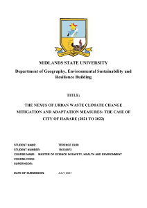 THE NEXUS OF URBAN WASTE CLIMATE CHANGE MITIGATION AND ADAPTATION MEASURES  THE CASE OF CITY OF HARARE