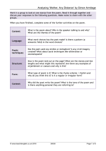 Analyzing 'Mother, Any Distance' Worksheet