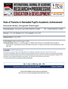 Parental Role in Remedial Pupil Achievement: A Research Paper