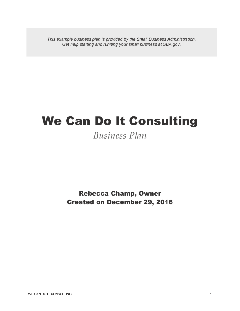 we can do it consulting business plan