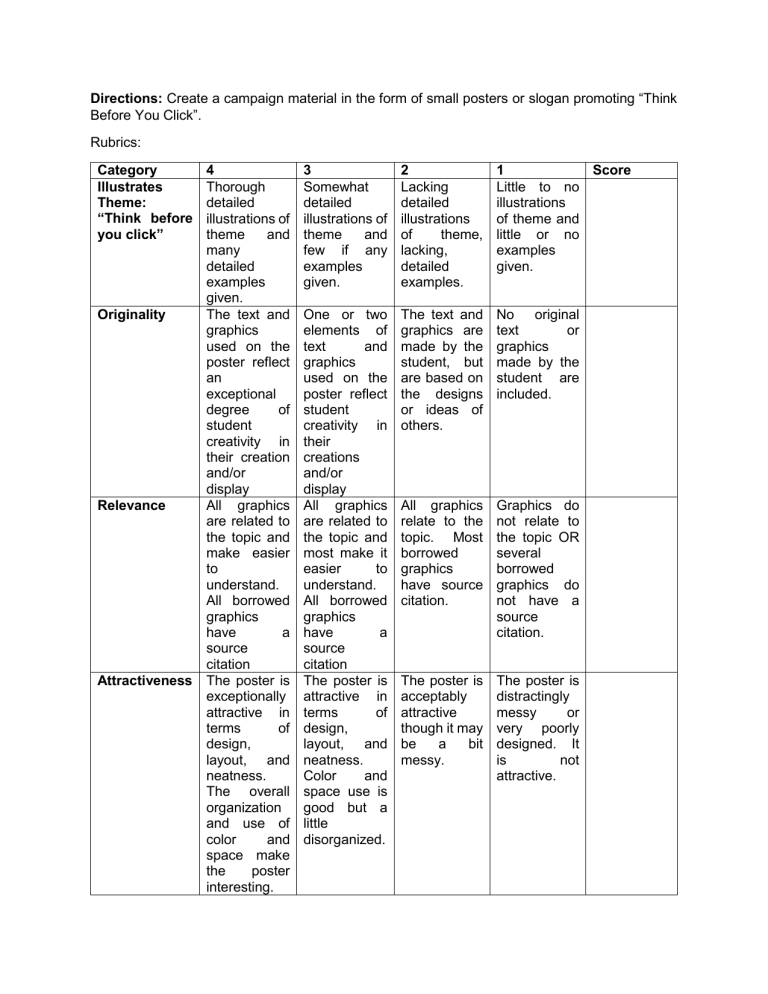 rubric examples for essays