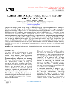 PATIENT DRIVEN ELECTRONIC HEALTH RECORD USING BLOCK CHAIN