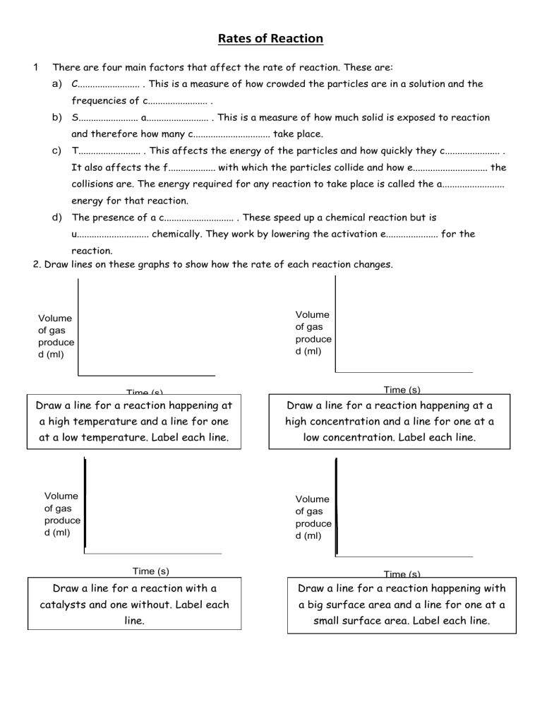 Rates Of Reaction Worksheet