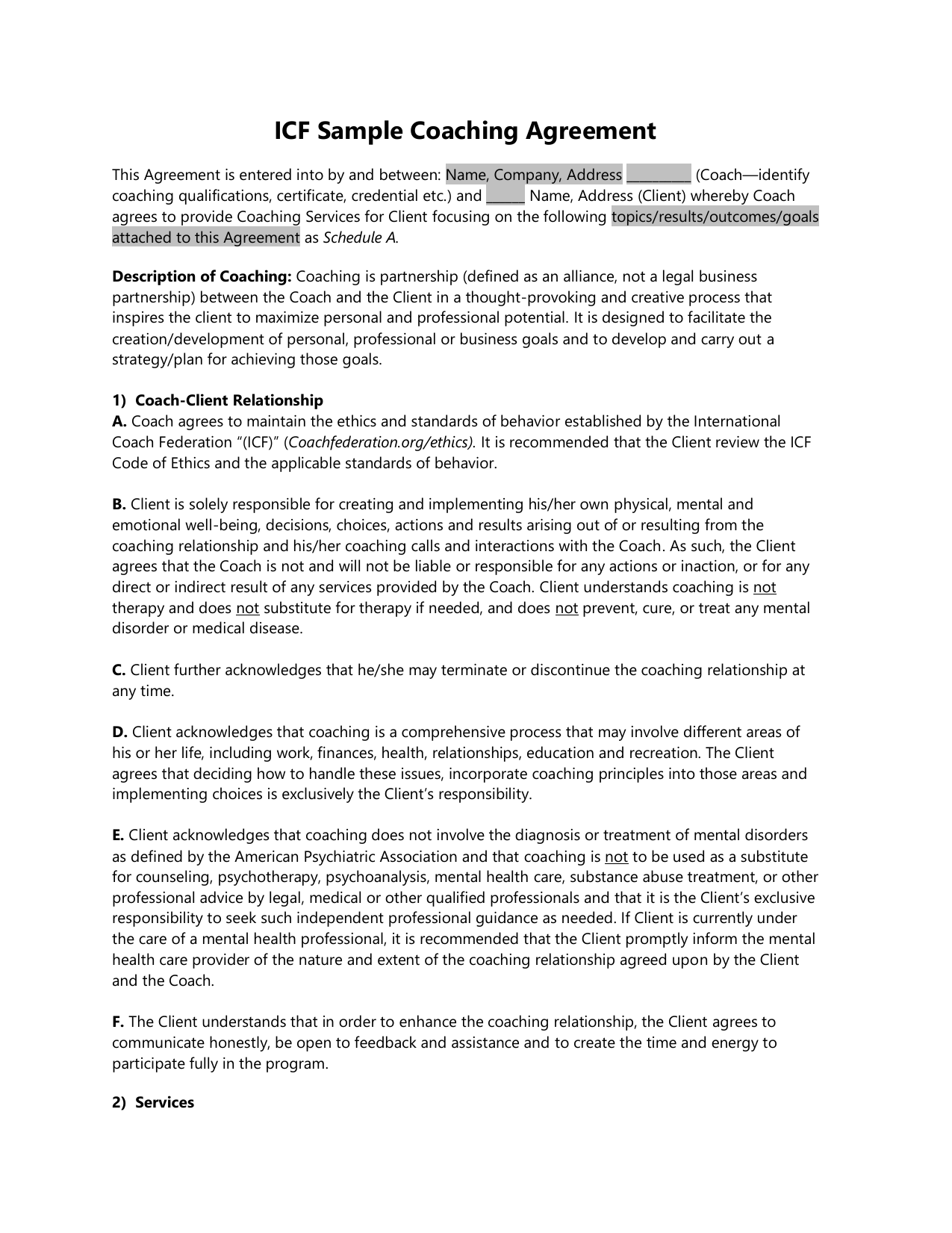 coaching client contract template