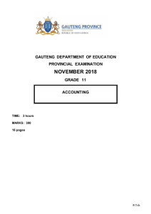 Grade 11 Provincial Examination Accounting November 2018 Question Paper