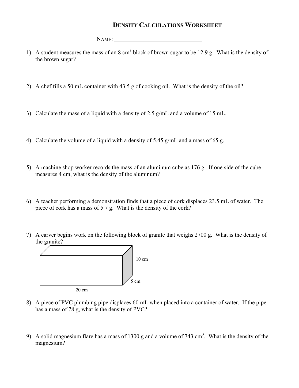 Density-worksheet Within Science 8 Density Calculations Worksheet