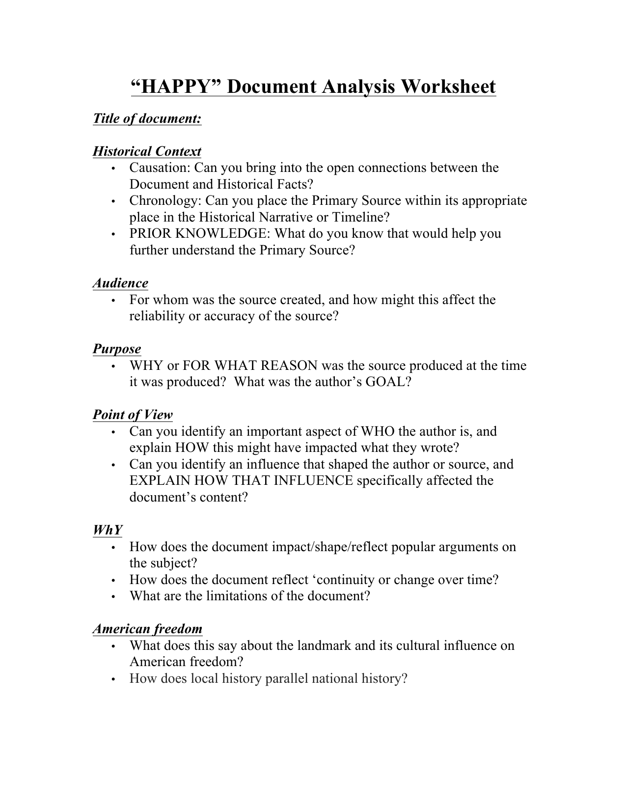 HAPPY document analysis In Written Document Analysis Worksheet Answers