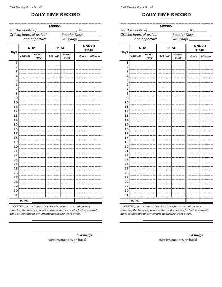 DTR Form Downloadable