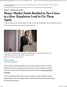 WSJ article on money market funds