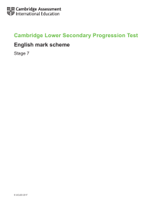 Cambridge Lower Secondary Progression Test Stage 7 Marking Scheme