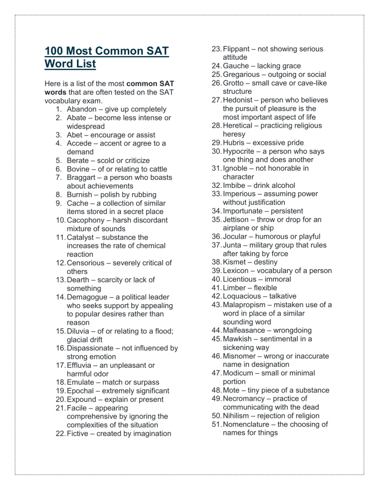 sat essay word list