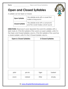 Open closed syllable graphic organizer