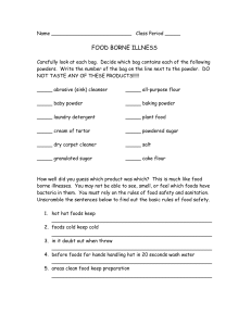 Student Worksheet for Food Borne Illness