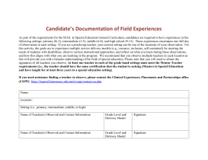 Gradeband Documentation of Field Experiences 