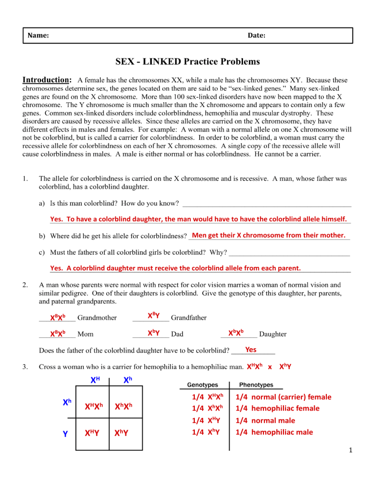 Sex linked Answer Key