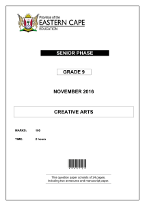 Grade 9 Creative Arts Exam Paper - November 2016