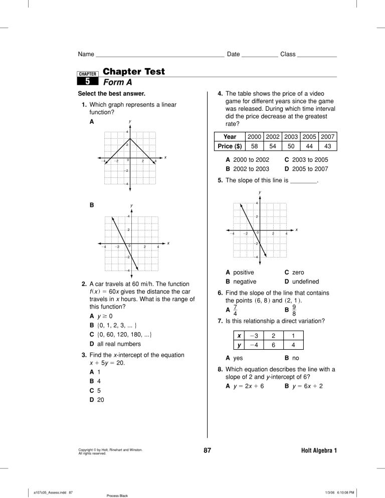 355626411 Holt Algebra 1 Chapter 5 Test