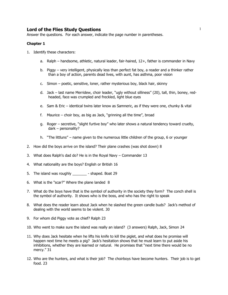 lord of the flies chapter one discussion questions