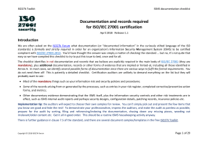 ISO27k ISMS Mandatory documentation checklist release 1v1