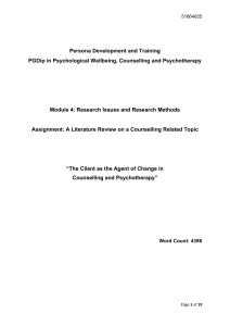 Client as the Agent of Change - A literature review on a counselling related topic