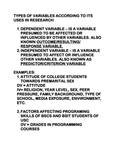 DEPENDENT & INDEPENDENT VARIABLES