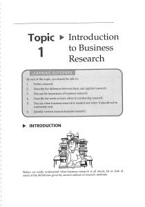 Introduction to Business Research: Topic 1